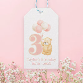 Etiquetas Para Regalos Whimsical Cute Birday 3 años nombre de oso rosado