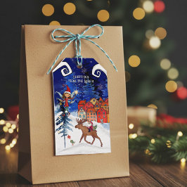 Etiquetas Para Regalos Whimsical Nordic Santa & Moose Village Gift Tags