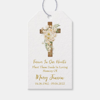 Etiquetas Para Regalos White rose Cross Memorial Funeral Seed Packet 
