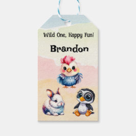 Etiquetas Para Regalos Wild One Happy Fun Woodland Animals Watercolor