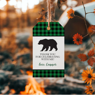 Etiquetas Para Regalos Wild One Oso Negro Plaid Verde Búfalo Gracias