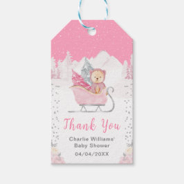Etiquetas Para Regalos Winter Bear Pink Sleigh Baby Shower Gracias