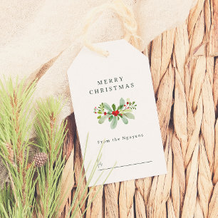 Etiquetas Para Regalos Winter Holly & Pine Navidades Saludo Nombre de la