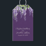 Etiquetas Para Regalos Wisteria de acuarela romántica en morado oscuro<br><div class="desc">Estos sellos de regalo románticos bodas florales tienen un color morado oscuro con flores de glicinia morada de acuarela. En la parte superior se ve una delicada vid de glicinia y vegetación.</div>