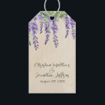 Etiquetas Para Regalos Wisteria morada romántica en pergamino rústico<br><div class="desc">Estas etiquetas de regalo románticas de estilo vintage con bodas presentan un diseño rústico de papel pergamino con flores de glicinia morada de acuarela. En la parte superior se muestra una delicada vid floral de glicinia y vegetación.</div>
