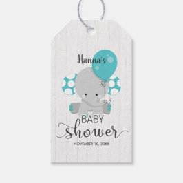 Etiquetas Para Regalos Wood blanca y Elefante Verde azulado Baby Shower G