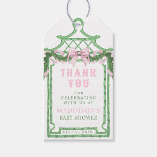Etiquetas Para Regalos Wreath perrito con rosado Gingham Bow Baby Showe