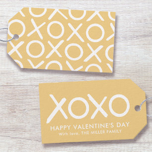 Etiquetas Para Regalos XOXO Abrazos y Besos Amarillo Feliz Día de San Val
