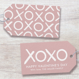 Etiquetas Para Regalos XOXO Besos y Abrazos Rosa Polvo Feliz Día de San V