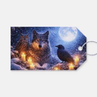 Etiquetas Para Regalos Yule Solsticio de Invierno Lobo Búho y Cuervo