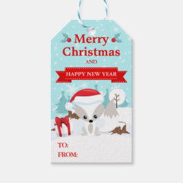 Etiquetas Para Regalos Zorro ártico festivo con sombrero de Santa Navidad