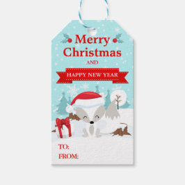 Etiquetas Para Regalos Zorro ártico festivo con sombrero de Santa Navidad