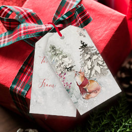 Etiquetas Para Regalos Zorro Rojo en Escena Invernal de Navidad