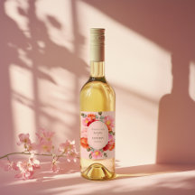 Etiquetas para vino de boda con acuarela rosa sonr