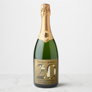 Etiquetas Para Vinos Espumosos 20° Aniversario Boda de oro metálico