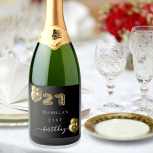 Etiquetas Para Vinos Espumosos 21 años animal de leopardo de oro negro