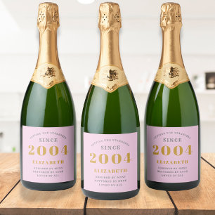 Etiquetas Para Vinos Espumosos 21 cumpleaños nacido en 2004 Añadir nombre gris ro