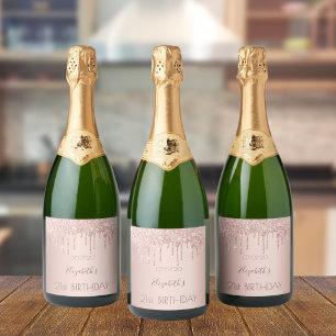 Etiquetas Para Vinos Espumosos 21 cumpleaños rosa rubor oro purpurina goteo nombr