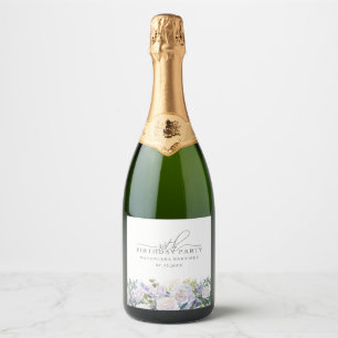 Etiquetas Para Vinos Espumosos 30.ª Fiesta de cumpleaños Personalizado Floral Azu