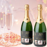 Etiquetas Para Vinos Espumosos 30th birthday party custom photo black gold cheers<br><div class="desc">A bottle label for a 30th birthday party. Personalize and add 3 of your own photo from Your/her life, like friends, family, interests, dream goals, pets, age 30 and a date. Date of birth or the date of the party. Golden colored letters. The word: Cheers, in faux gold written with...</div>