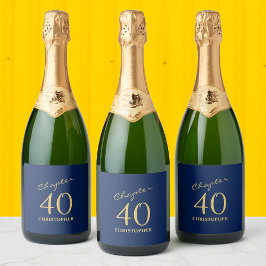 Etiquetas Para Vinos Espumosos 40.º cumpleaños Oro Azul Capítulo 40