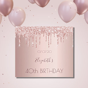 Etiquetas Para Vinos Espumosos 40.º rosa de cumpleaños dorado purpurina goteo nom