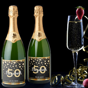 Etiquetas Para Vinos Espumosos 50.ª fiesta de cumpleaños diamantes purpurina oro
