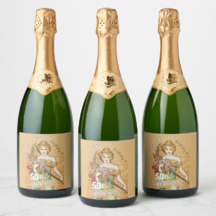 Etiquetas Para Vinos Espumosos 50.ª fiesta de cumpleaños, diosa de primavera, art