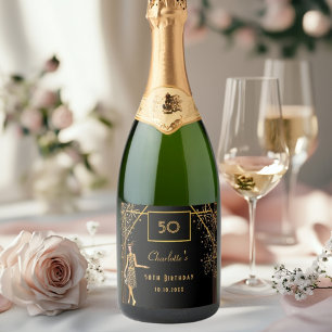 Etiquetas Para Vinos Espumosos 50.ª fiesta de cumpleaños oro negro Gatsby art dec