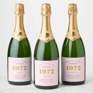 Etiquetas Para Vinos Espumosos 50.º Nacimiento 1972 Moda Gris Rosa Elegante