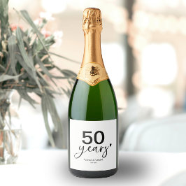 Etiquetas Para Vinos Espumosos 50 Años de Aniversario de Boda Negro y Blanco 