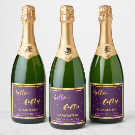 Etiquetas Para Vinos Espumosos 50 cumpleaños oro morado hola guión 50 nombre