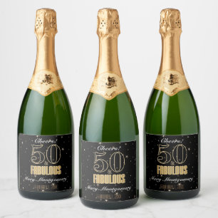 Etiquetas Para Vinos Espumosos 50 y fabulosa tipografía negra de oro 50 cumpleaño
