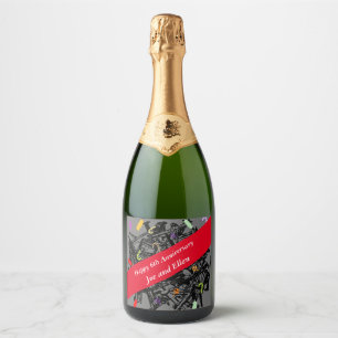 Etiquetas Para Vinos Espumosos 6º Aniversario de Boda, Uñas y Caramelo