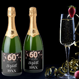 Etiquetas Para Vinos Espumosos 60.ª rosa negro de estrellas de oro