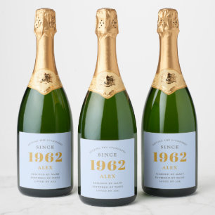 Etiquetas Para Vinos Espumosos 60.º Nacimiento 1962 Moda Gris Azul Elegante