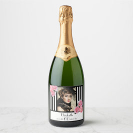 Etiquetas Para Vinos Espumosos 60 años rayas blancas negras foto floral