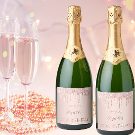 Etiquetas Para Vinos Espumosos 60 cumpleaños rosa de color oro purpurina goteo no