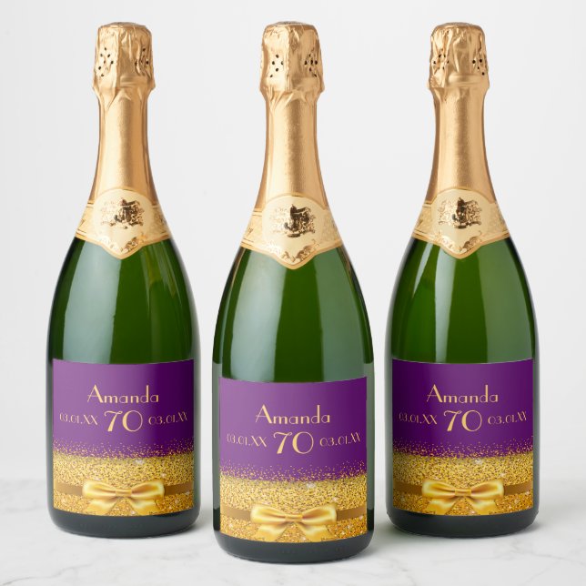 Etiquetas Para Vinos Espumosos 70.ª fiesta de cumpleaños arco de oro morado (Botellas)