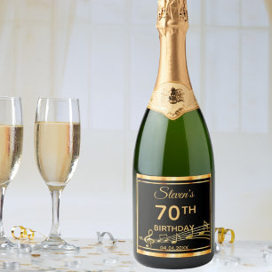 Etiquetas Para Vinos Espumosos 70.ª fiesta de cumpleaños música elegante en negro