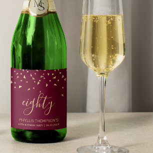 Etiquetas Para Vinos Espumosos 80.º cumpleaños Triángulo de Oro Confetti Borgoña
