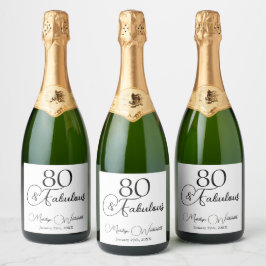 Etiquetas Para Vinos Espumosos 80 y Fabuloso Cumpleaños 80 negro Script 