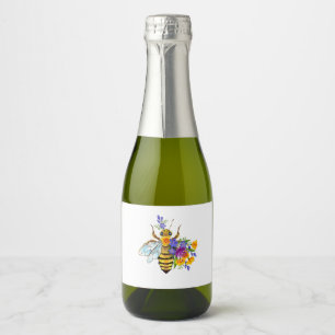 Etiquetas Para Vinos Espumosos Abeja de flor con plantas silvestres