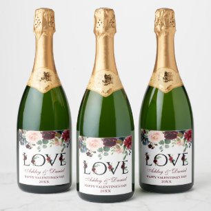 Etiquetas Para Vinos Espumosos Acuarela Borgoña Mezcla de amor de San Valentín