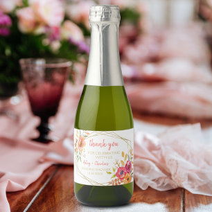 Etiquetas Para Vinos Espumosos Acuarela floral moderna de otoño coral magenta duc