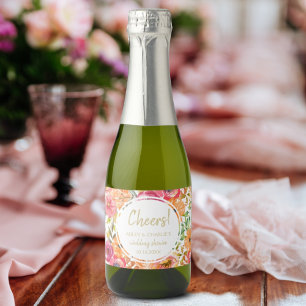 Etiquetas Para Vinos Espumosos Acuarela floral moderna de otoño en coral magenta 
