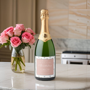 Etiquetas Para Vinos Espumosos Acuarela Floral Moderno Elegante Cumpleaños de Adu