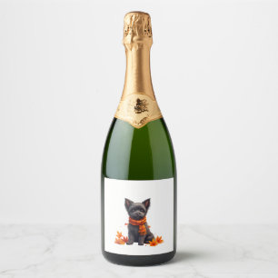 Etiquetas Para Vinos Espumosos Affenpinscher Con Corazón De Hojas De Otoño