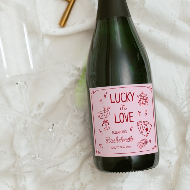 Etiquetas Para Vinos Espumosos Afortunada En El Amor Mano Whimsical Dibujó Bachel (Subido por el creador)