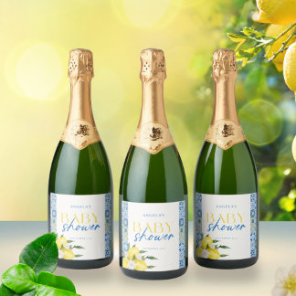 Etiquetas Para Vinos Espumosos Agua con Gas Limón Mediterráneo para Baby Shower